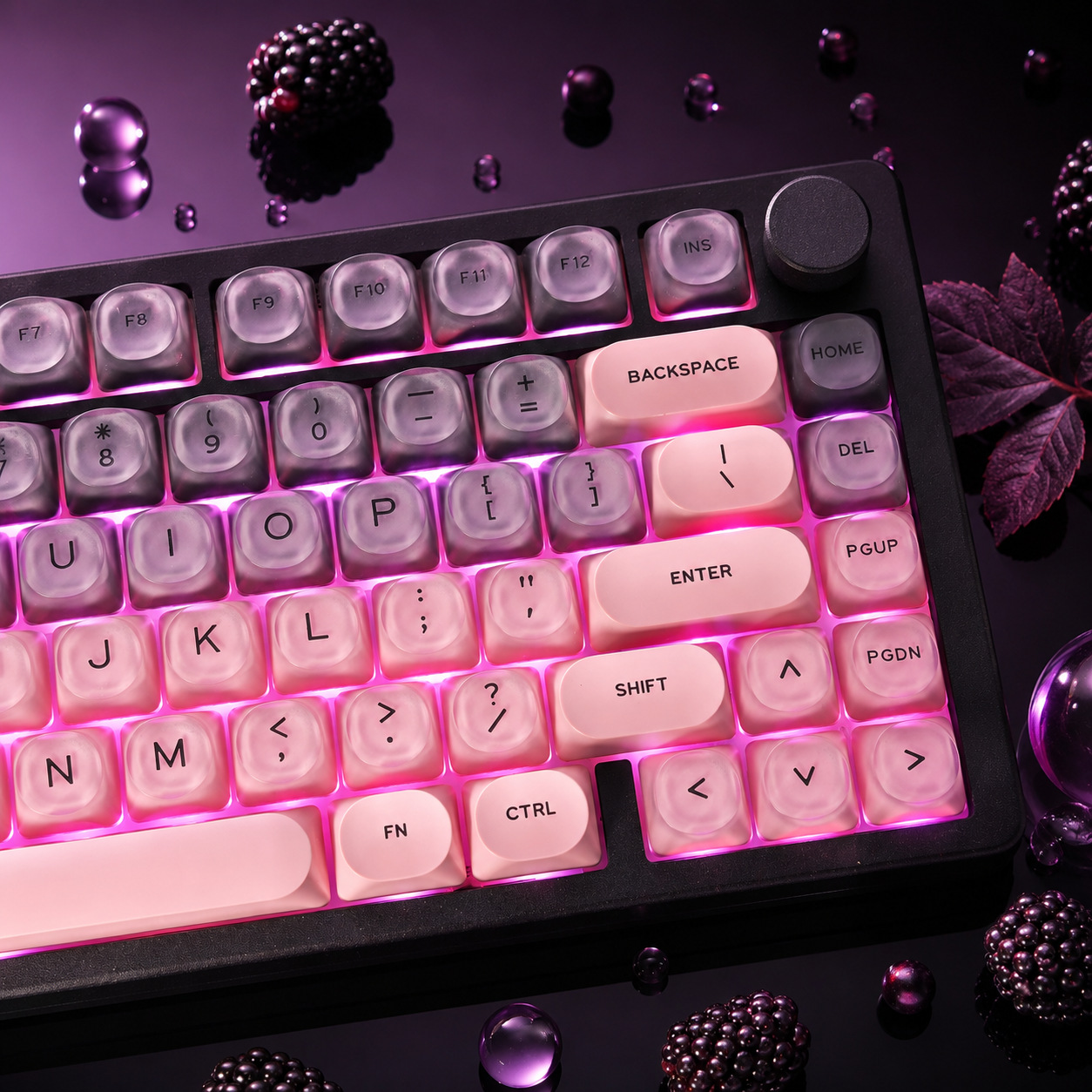 Gaming Accessories Aesthetic - Schwarz-Rosa Farbverlauf Kristall-Tastenkappen-Set, individuell gestaltbar, für