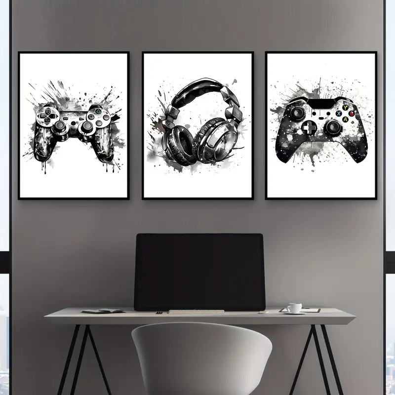 Gaming Accessories For Room - 3-teiliges rahmenloses Leinwandbild, 3-teiliges Set, Gaming-Graffiti,